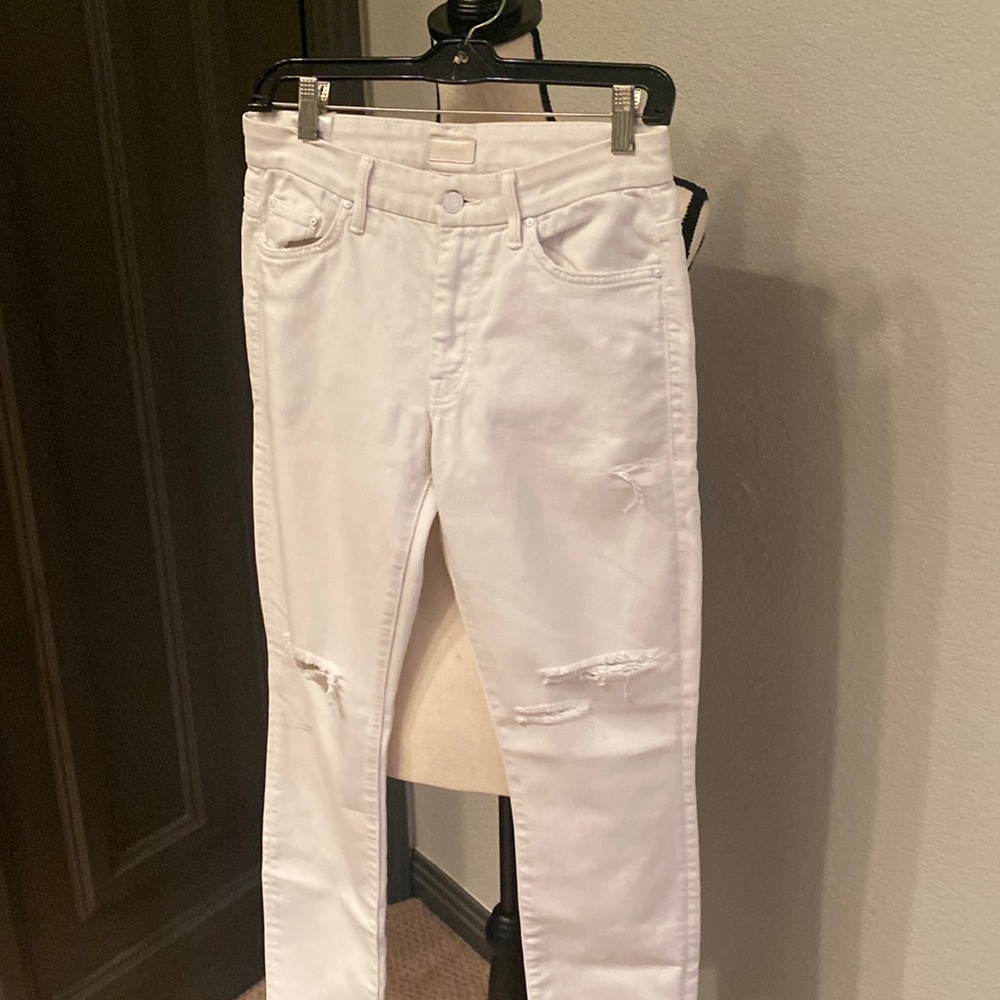 White distressed jeans,  designer Mother, size 26 R